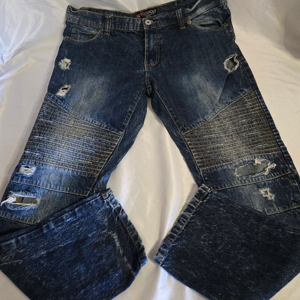 SouthPole Blue Denim 'Ribbed' Distressed Jeans 36 x 32